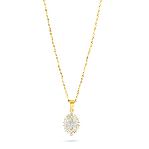 [NCL02CIT00WCZB937] Sterling Silver 925 Necklace Golden Plated Embedded With Yellow Diamond And White Zircon