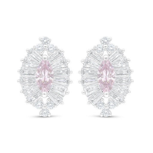 [EAR01PIK00WCZC854] Sterling Silver 925 Earring Rhodium Plated Embedded With Pink Zircon And White Zircon