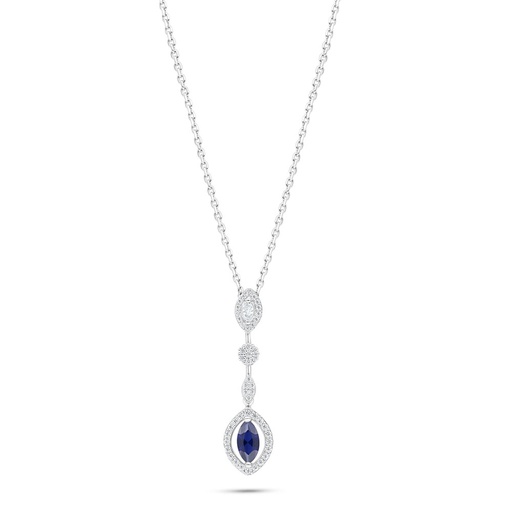 [NCL01SAP00WCZB939] Sterling Silver 925 Necklace Rhodium Plated Embedded With Sapphire Corundum And White Zircon