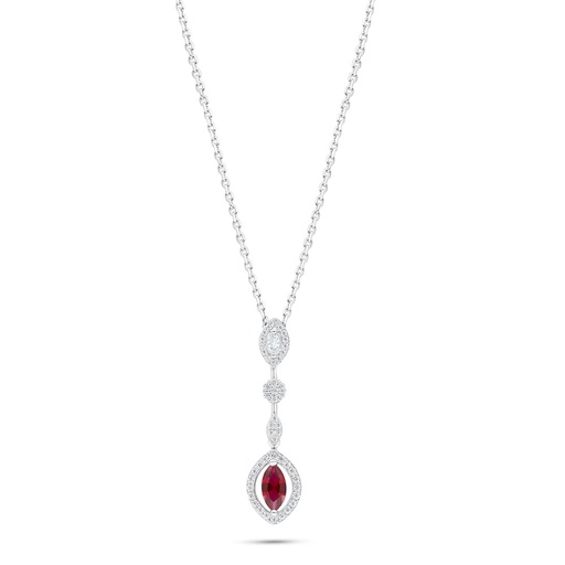 [NCL01RUB00WCZB939] Sterling Silver 925 Necklace Rhodium Plated Embedded With Ruby Corundum And White Zircon