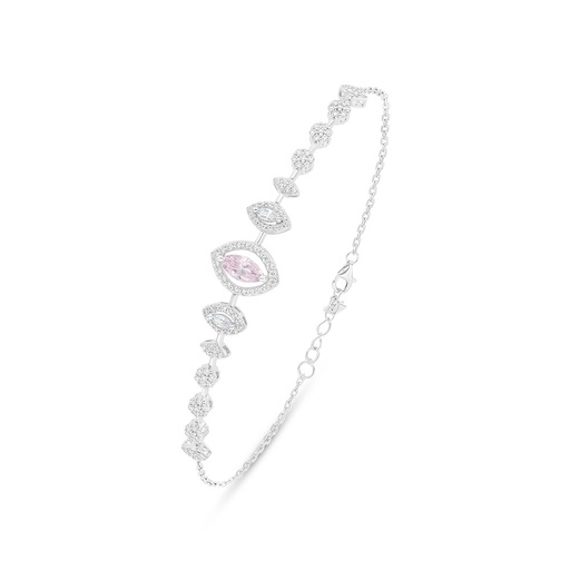 [BRC01PIK00WCZB438] Sterling Silver 925 Bracelet Rhodium Plated Embedded With Pink Zircon And White Zircon