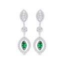 Sterling Silver 925 Earring Rhodium Plated Embedded With Emerald Zircon And White Zircon