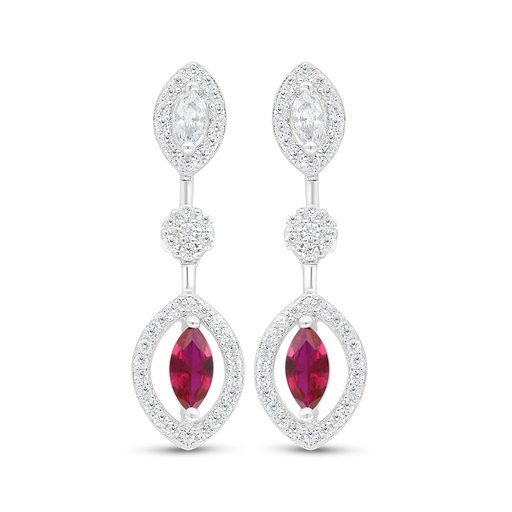 [EAR01RUB00WCZC856] Sterling Silver 925 Earring Rhodium Plated Embedded With Ruby Corundum And White Zircon