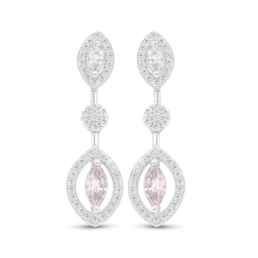 [EAR01PIK00WCZC856] Sterling Silver 925 Earring Rhodium Plated Embedded With Pink Zircon And White Zircon