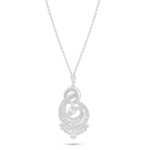 [NCL01WCZ00000B941] Sterling Silver 925 Necklace Rhodium Plated Embedded With White Zircon