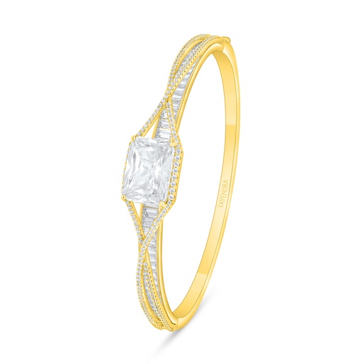 [BNG02CIT00WCZA126] Sterling Silver 925 Bangle Golden Plated Embedded With Yellow Diamond And White Zircon