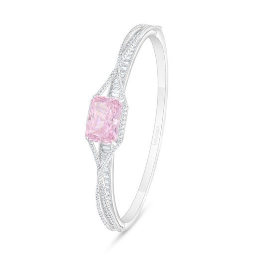 [BNG01PIK00WCZA126] Sterling Silver 925 Bangle Rhodium Plated Embedded With Pink Zircon And White Zircon