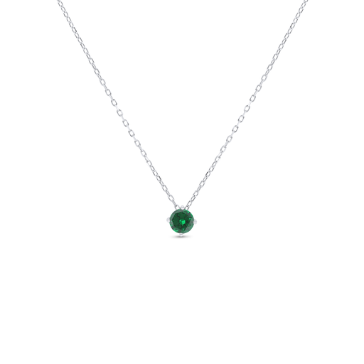 [NCL01EMR00000B810] Sterling Silver 925 Necklace Rhodium Plated Embedded With Emerald Zircon