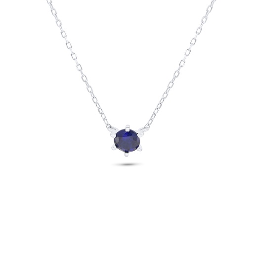 [NCL01SAP00000B812] Sterling Silver 925 Necklace Rhodium Plated Embedded With Sapphire Corundum 