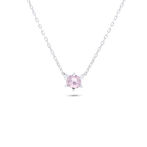 [NCL01PIK00000B812] Sterling Silver 925 Necklace Rhodium Plated Embedded With Pink Zircon 