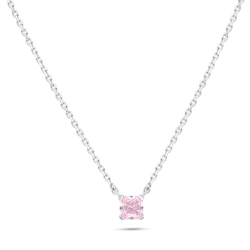 [NCL01PIK00000B820] Sterling Silver 925 Necklace Rhodium Plated Embedded With Pink Zircon 