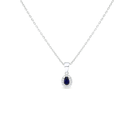 [NCL01SAP00WCZB838] Sterling Silver 925 Necklace Rhodium Plated Embedded With Sapphire Corundum And White Zircon