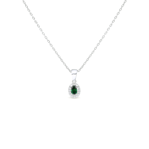 [NCL01EMR00WCZB838] Sterling Silver 925 Necklace Rhodium Plated Embedded With Emerald Zircon And White Zircon