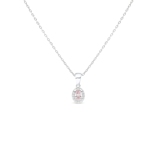 [NCL01PIK00WCZB838] Sterling Silver 925 Necklace Rhodium Plated Embedded With Pink Zircon And White Zircon