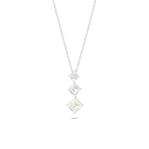 [NCL01CIT00WCZB839] Sterling Silver 925 Necklace Rhodium Plated Embedded With Yellow Diamond And White Zircon