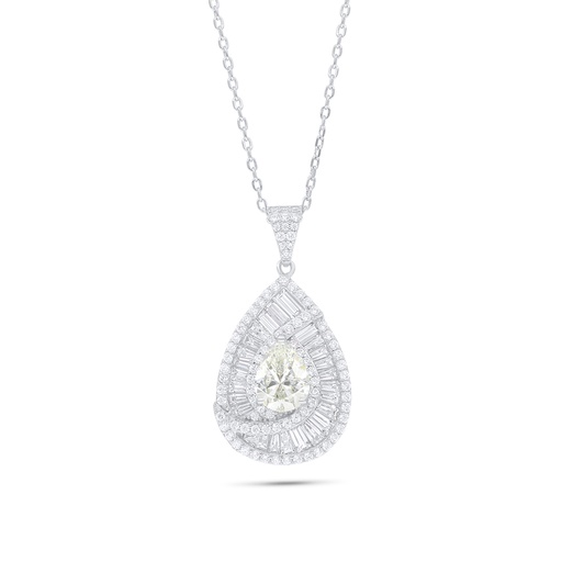 [NCL01CIT00WCZB841] Sterling Silver 925 Necklace Rhodium Plated Embedded With Yellow Diamond And White Zircon