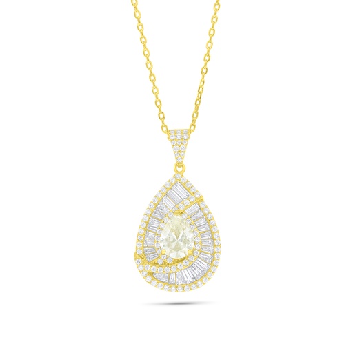 [NCL02CIT00WCZB841] Sterling Silver 925 Necklace Golden Plated Embedded With Yellow Diamond And White Zircon