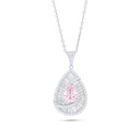 Sterling Silver 925 Necklace Rhodium Plated Embedded With Pink Zircon And White Zircon