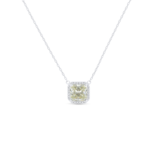 [NCL01CIT00WCZB842] Sterling Silver 925 Necklace Rhodium Plated Embedded With Yellow Diamond And White Zircon