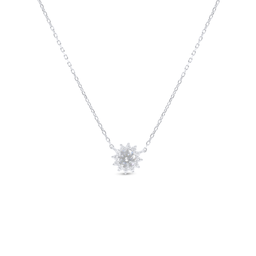 [NCL01WCZ00000B844] Sterling Silver 925 Necklace Rhodium Plated Embedded With White Zircon