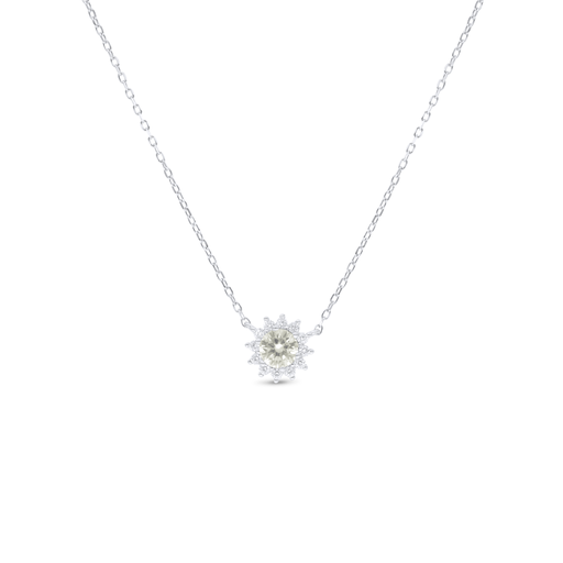 [NCL01CIT00WCZB844] Sterling Silver 925 Necklace Rhodium Plated Embedded With Yellow Diamond And White Zircon