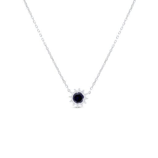 [NCL01SAP00WCZB844] Sterling Silver 925 Necklace Rhodium Plated Embedded With Sapphire Corundum And White Zircon