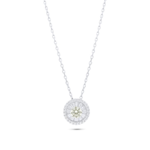 [NCL01CIT00WCZB847] Sterling Silver 925 Necklace Rhodium Plated Embedded With Yellow Diamond And White Zircon