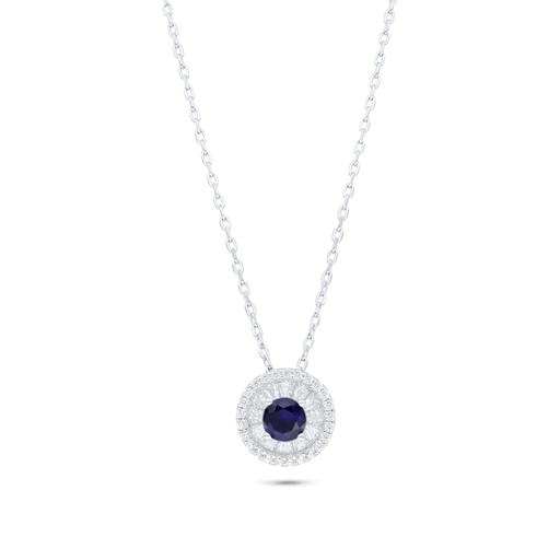 [NCL01SAP00WCZB847] Sterling Silver 925 Necklace Rhodium Plated Embedded With Sapphire Corundum And White Zircon