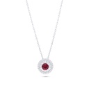 Sterling Silver 925 Necklace Rhodium Plated Embedded With Ruby Corundum And White Zircon