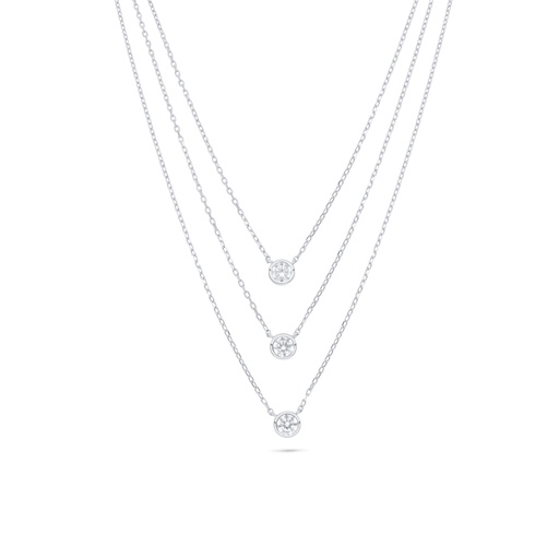 [NCL01WCZ00000B857] Sterling Silver 925 Necklace Rhodium Plated Embedded With White Zircon