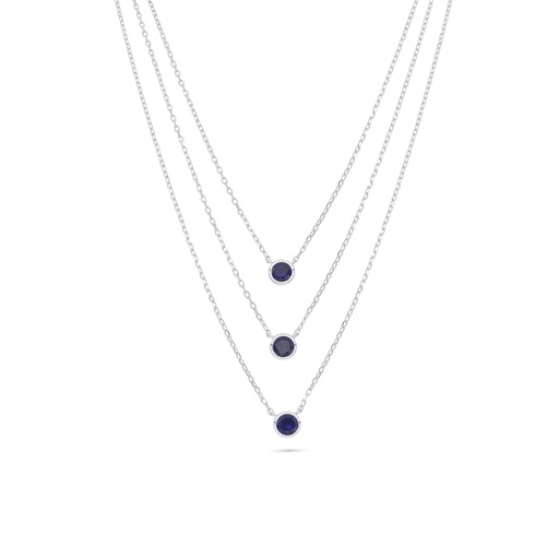 [NCL01SAP00000B857] Sterling Silver 925 Necklace Rhodium Plated Embedded With Sapphire Corundum 