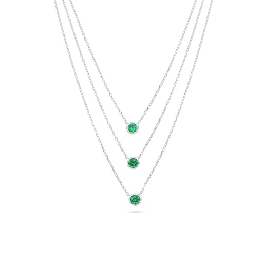 [NCL01EMR00000B857] Sterling Silver 925 Necklace Rhodium Plated Embedded With Emerald Zircon