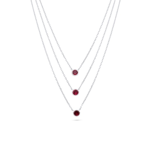 [NCL01RUB00000B857] Sterling Silver 925 Necklace Rhodium Plated Embedded With Ruby Corundum 