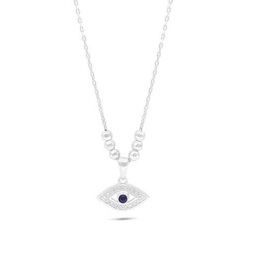 [NCL01SAP00WCZB860] Sterling Silver 925 Necklace Rhodium Plated Embedded With Sapphire Corundum And White Zircon