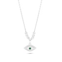 Sterling Silver 925 Necklace Rhodium Plated Embedded With Emerald Zircon And White Zircon