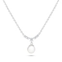 Sterling Silver 925 Necklace Rhodium Plated Embedded With Natural White Pearl And White Shell