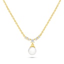 Sterling Silver 925 Necklace Golden Plated Embedded With Natural White Pearl And White Shell