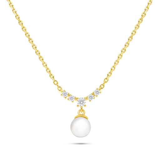 [NCL02FPR00WCZB869] Sterling Silver 925 Necklace Golden Plated Embedded With Natural White Pearl And White Shell