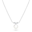 Sterling Silver 925 Necklace Rhodium Plated Embedded With Natural White Pearl And White Shell