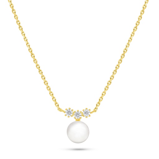 [NCL02FPR00WCZB872] Sterling Silver 925 Necklace Golden Plated Embedded With Natural White Pearl And White Shell