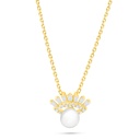 Sterling Silver 925 Necklace Golden Plated Embedded With Natural White Pearl And White Zircon