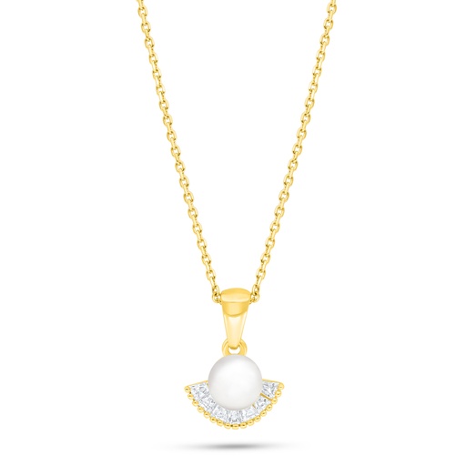 [NCL02FPR00WCZB884] Sterling Silver 925 Necklace Golden Plated Embedded With Natural White Pearl And White Zircon