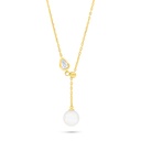 Sterling Silver 925 Necklace Golden Plated Embedded With Natural White Pearl And White Zircon 