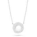 Sterling Silver 925 Necklace Rhodium Plated Embedded With Natural White Pearl And White Zircon