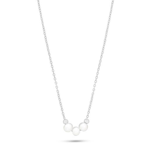 [NCL01FPR00000B902] Sterling Silver 925 Necklace Rhodium Plated Embedded With Natural White Pearl 