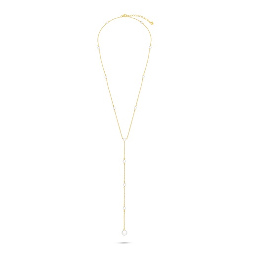 [NCL02FPR00000B906] Sterling Silver 925 Necklace Golden Plated Embedded With Natural White Pearl And White Zircon 