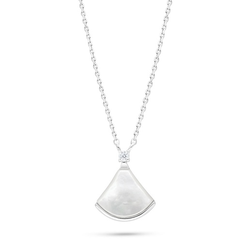 [NCL01MOP00WCZB907] Sterling Silver 925 Necklace Rhodium Plated Embedded With White Shell And White Zircon