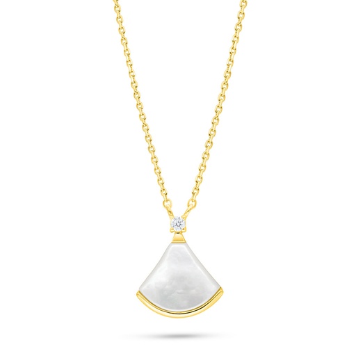 [NCL02MOP00WCZB907] Sterling Silver 925 Necklace Golden Plated Embedded With White Shell And White Zircon