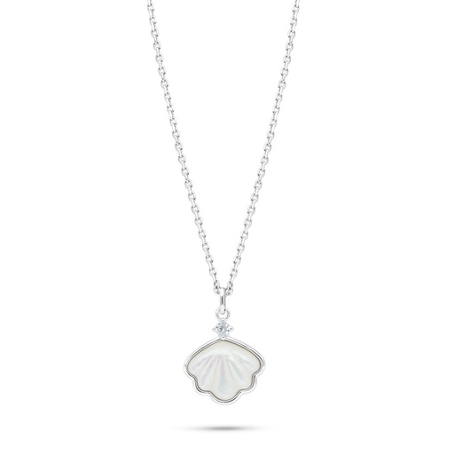 [NCL01MOP00WCZB908] Sterling Silver 925 Necklace Rhodium Plated Embedded With White Shell And White Zircon