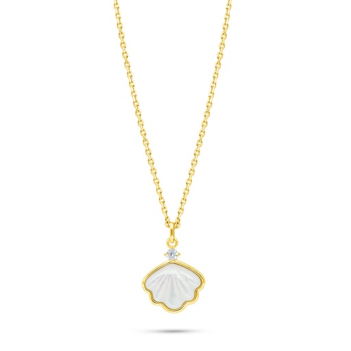 [NCL02MOP00WCZB908] Sterling Silver 925 Necklace Golden Plated Embedded With White Shell And White Zircon